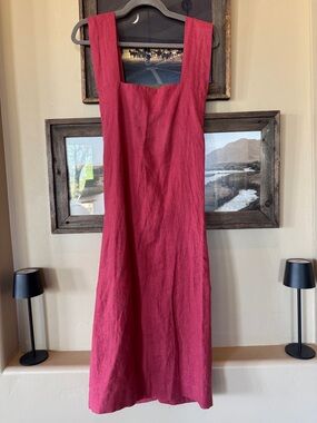 Square-Neck Sleeveless Midi Dress in Deep Rose